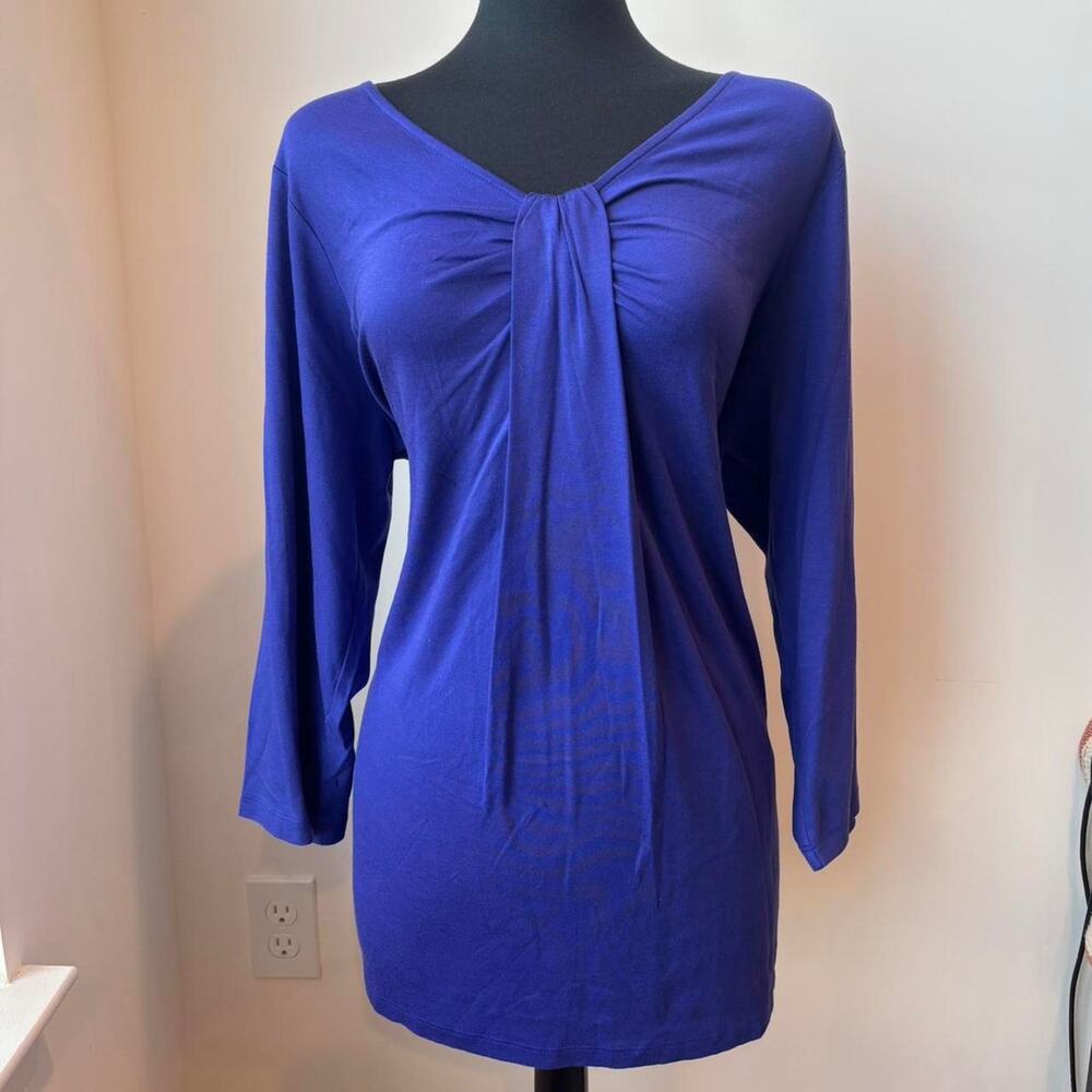 Lands' End Blue/Purple Long Sleeve Tunic Shirt V-Neck with Ruffles Sz 1X
